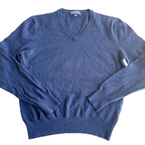 Brooks Brothers Men's 100% Saxxon Wool V-Neck Sweater, Navy Blue - Size Large - Picture 1 of 12